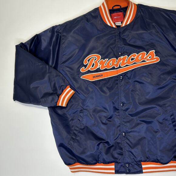 Vintage Denver Broncos Jacket Mens 3XL NFL Satin Bomber Reebok Blue Orange Snap - Picture 2 of 16